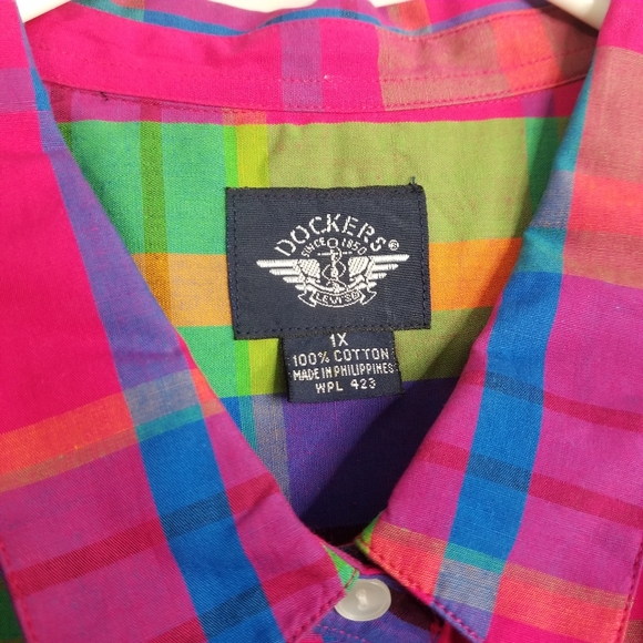 Dockers Rainbow 90's Inspired Retro Embroidered Striped 1X Collared Box … - Picture 3 of 10